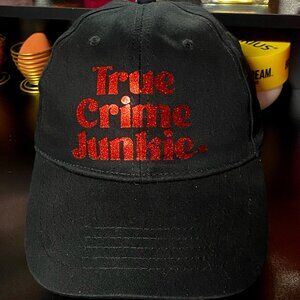 True Crime Junkie Black Red Glitter Adjustable Baseball Cap Trucker Hat ♥︎